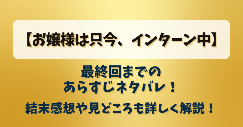 【お嬢様は只今インターン中】最終回までのあらすじネタバレ！結末感想や見どころも詳しく解説！