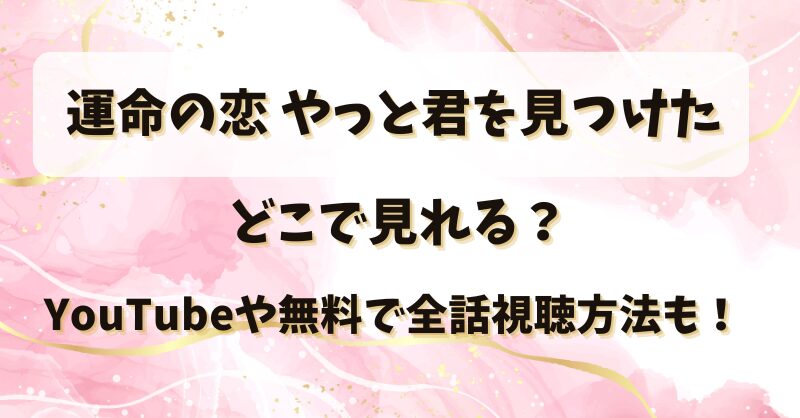 運命の恋 やっと君を見つけた どこで見れる？YouTubeや無料で全話視聴方法も！