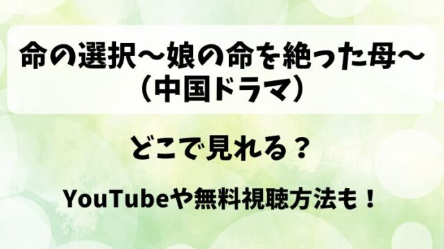 命の選択娘の命を絶った母（中国ドラマ）どこで見れる？YouTubeや無料視聴方法も！