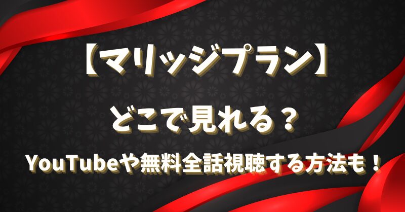 【マリッジプラン】どこで見れる？YouTubeや無料全話視聴する方法も！