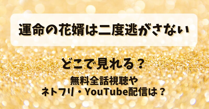 運命の花婿は二度逃がさない どこで見れる？無料全話視聴やネトフリ・YouTube配信は？