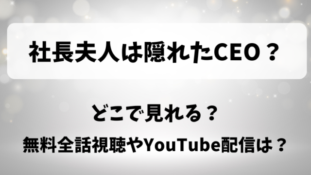 社長夫人は隠れたCEO どこで見れる？無料全話視聴やYouTube配信は？