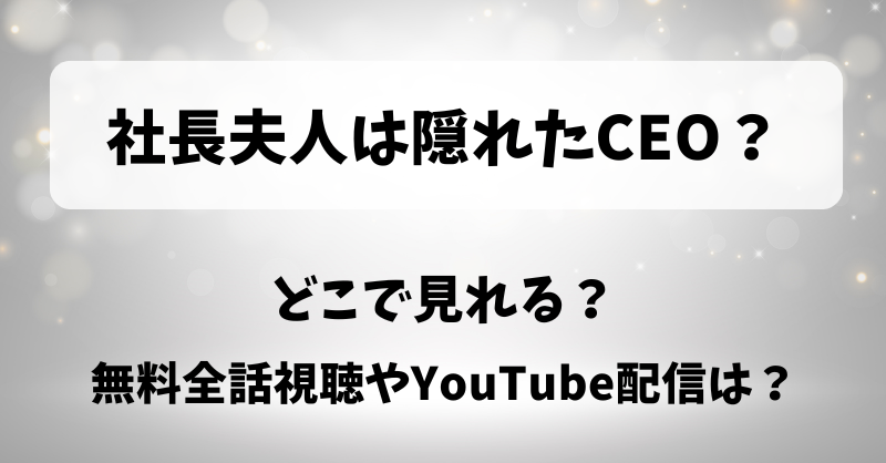 社長夫人は隠れたCEO どこで見れる？無料全話視聴やYouTube配信は？