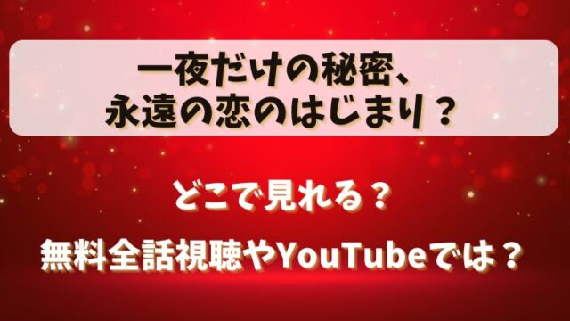 一夜だけの秘密永遠の恋のはじまり どこで見れる？無料全話視聴やYouTubeでは？
