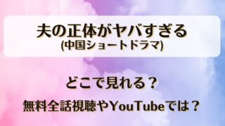 夫の正体がヤバすぎる(中国ドラマ)どこで見れる？無料全話視聴やYouTubeでは？