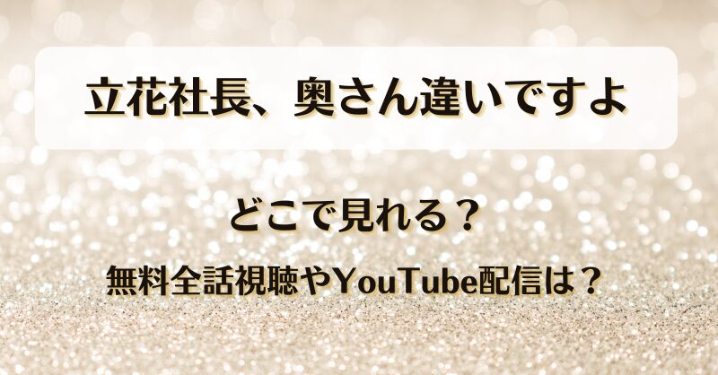 立花社長奥さん違いですよ どこで見れる？無料全話視聴やYouTube配信は？