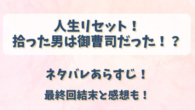 人生リセット拾った男は御曹司だった ネタバレあらすじ！最終回結末と感想も！