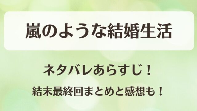 嵐のような結婚生活 ネタバレあらすじ！結末最終回まとめと感想も！