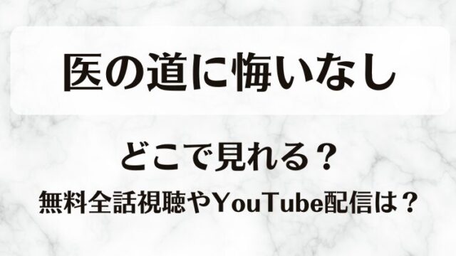 医の道に悔いなし どこで見れる？無料全話視聴やYouTube配信は？