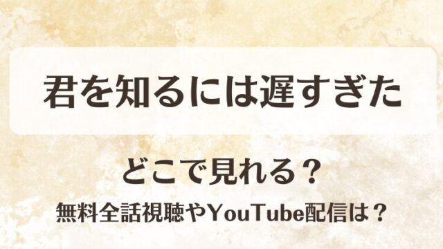 君を知るには遅すぎた どこで見れる？無料全話視聴やYouTube配信は？