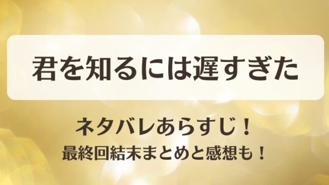 君を知るには遅すぎた ネタバレあらすじ！最終回結末まとめと感想も！