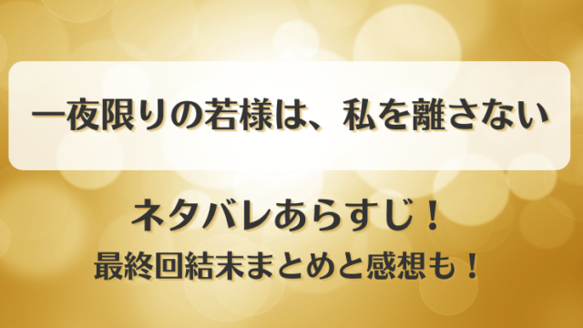 一夜限りの若様は私を離さない ネタバレあらすじ！最終回結末まとめと感想も！