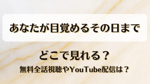 あなたが目覚めるその日まで どこで見れる？無料全話視聴やYouTube配信は？