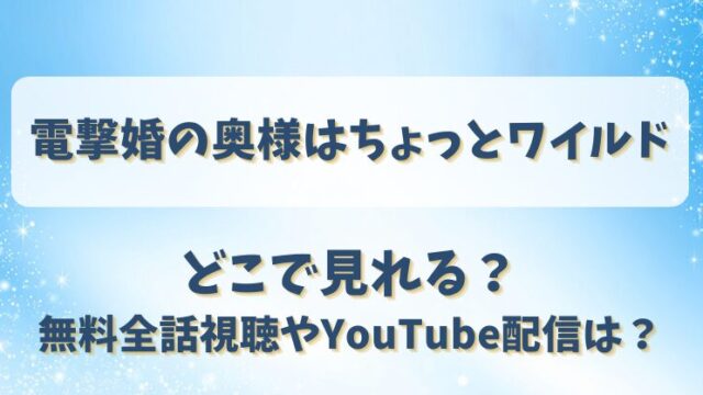 電撃婚の奥様はちょっとワイルド どこで見れる？無料全話視聴やYouTube配信は？
