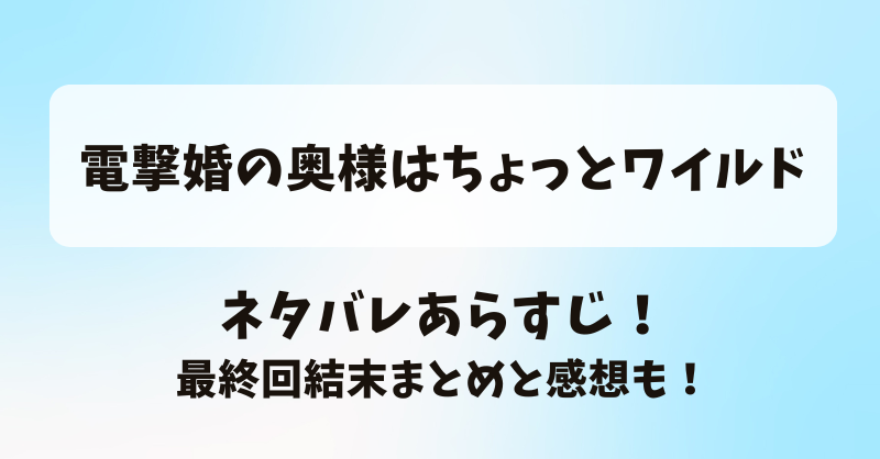 電撃婚の奥様はちょっとワイルド ネタバレあらすじ！最終回結末まとめと感想も！