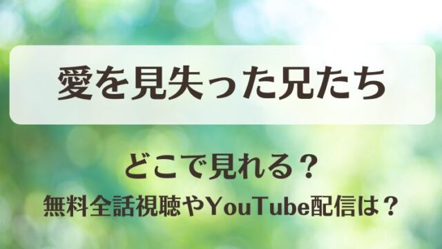 愛を見失った兄たち どこで見れる？無料全話視聴やYouTube配信は？