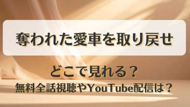 奪われた愛車を取り戻せ どこで見れる？無料全話視聴やYouTube配信は？