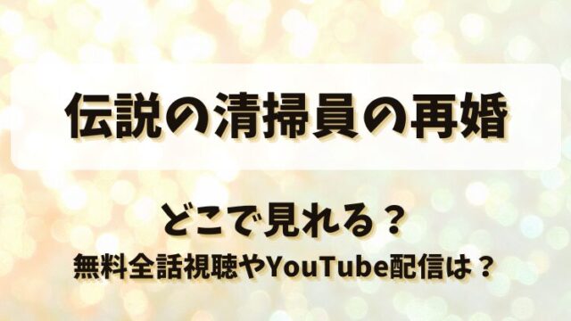 伝説の清掃員の再婚 どこで見れる？無料全話視聴やYouTube配信は？