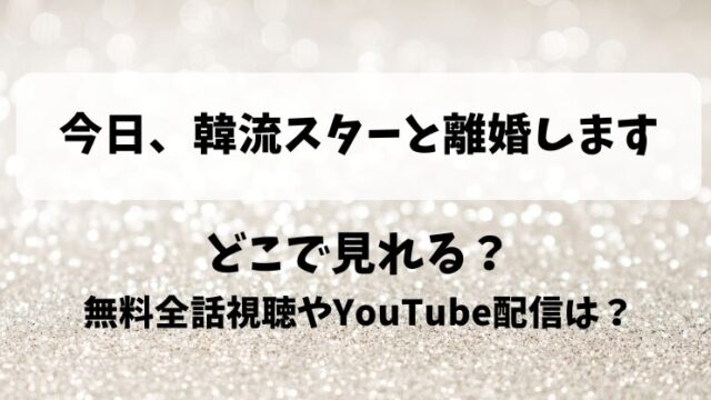 今日韓流スターと離婚します どこで見れる？無料全話視聴やYouTube配信は？
