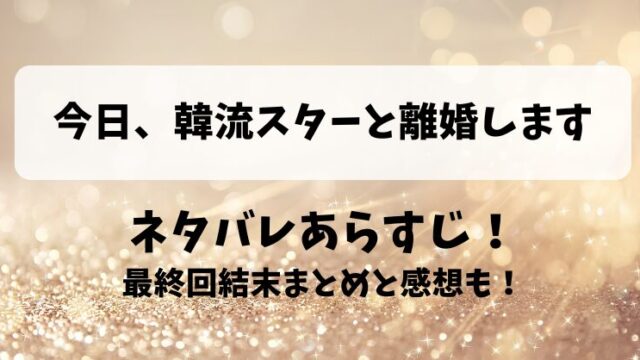 今日韓流スターと離婚します ネタバレあらすじ！最終回結末まとめと感想も！