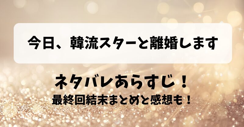 今日韓流スターと離婚します ネタバレあらすじ！最終回結末まとめと感想も！