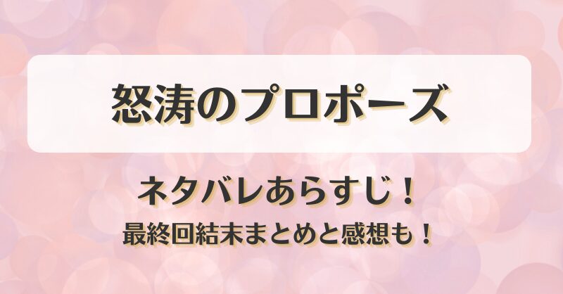 怒涛のプロポーズ ネタバレあらすじ！最終回結末まとめと感想も！