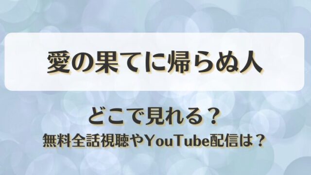 愛の果てに帰らぬ人 どこで見れる？無料全話視聴やYouTube配信は？