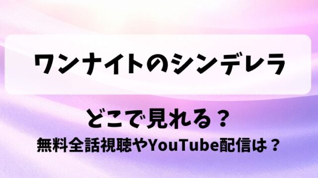 ワンナイトのシンデレラ どこで見れる？無料全話視聴やYouTube配信は？