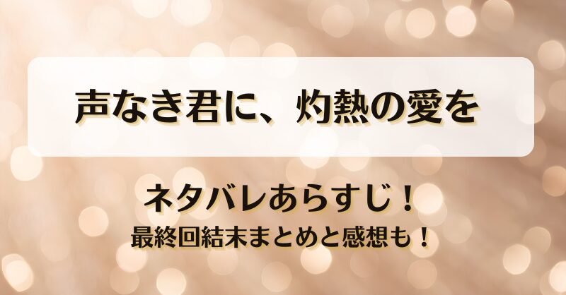 声なき君に灼熱の愛を ネタバレあらすじ！最終回結末まとめと感想も！