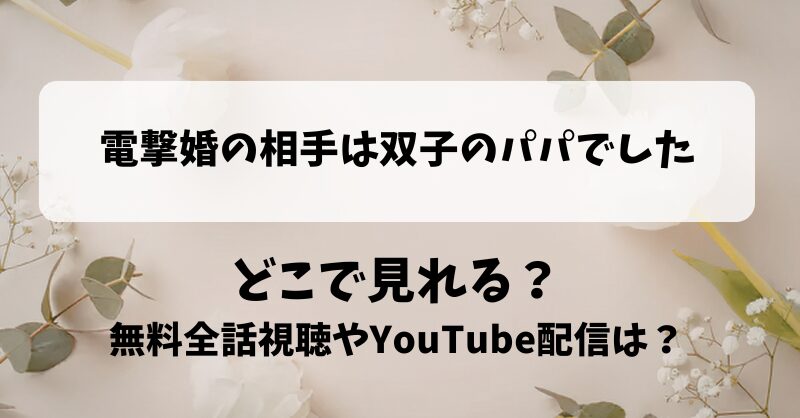 電撃婚の相手は双子のパパでした どこで見れる？無料全話視聴やYouTube配信は？