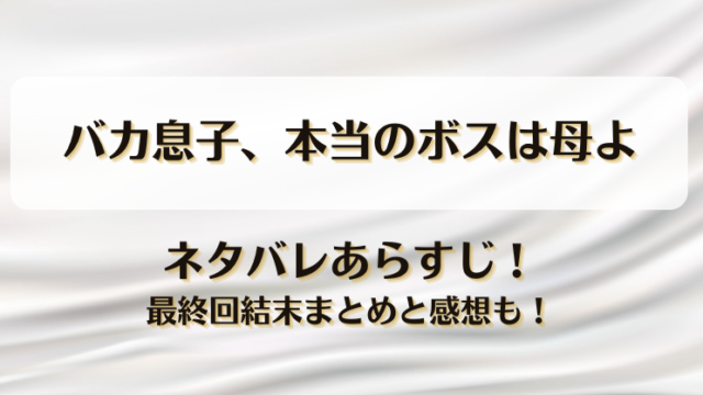 バカ息子本当のボスは母よ ネタバレあらすじ！最終回結末まとめと感想も！