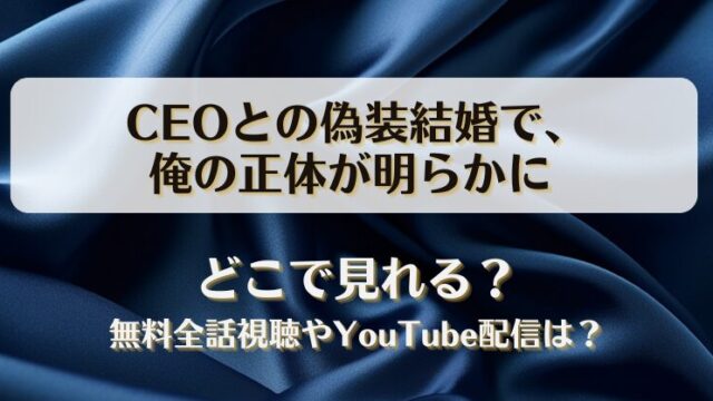 CEOとの偽装結婚で俺の正体が明らかに どこで見れる？無料全話視聴やYouTube配信は？