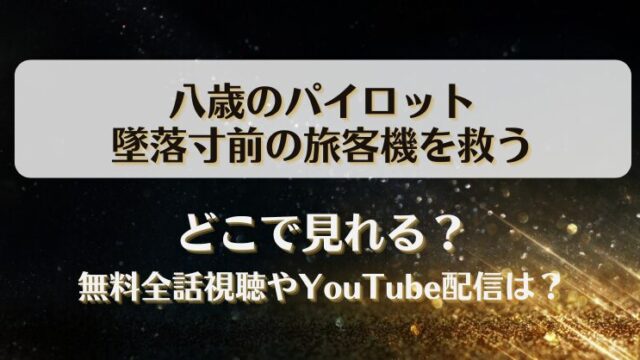 八歳のパイロット墜落寸前の旅客機を救う どこで見れる？無料全話視聴やYouTube配信は？