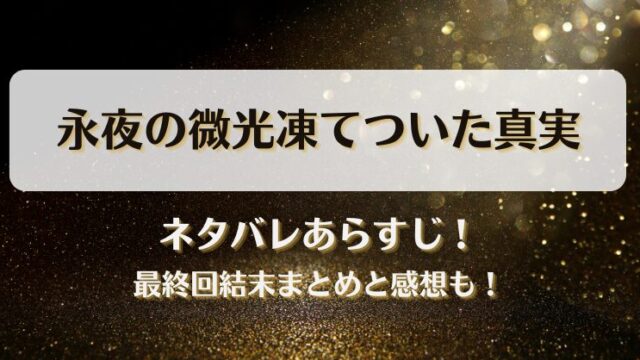 永夜の微光凍てついた真実 ネタバレあらすじ！最終回結末まとめと感想も！